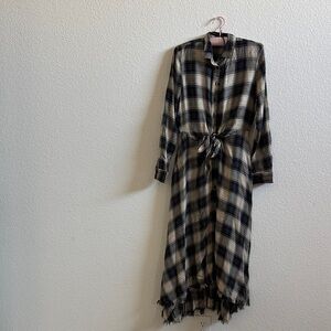 Plaid Midi Dress - Black and Cream